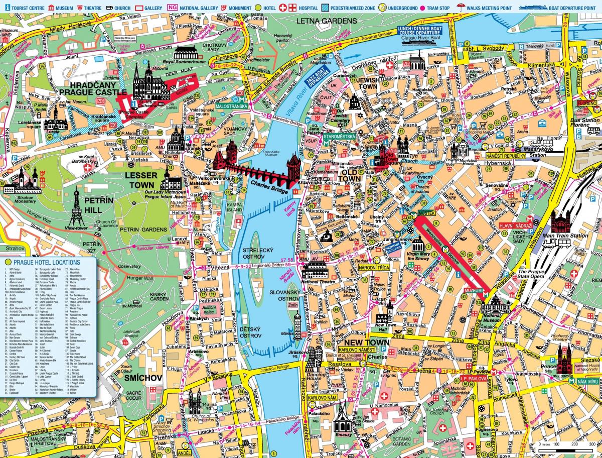 Mapa de excursiones a pie en Praga