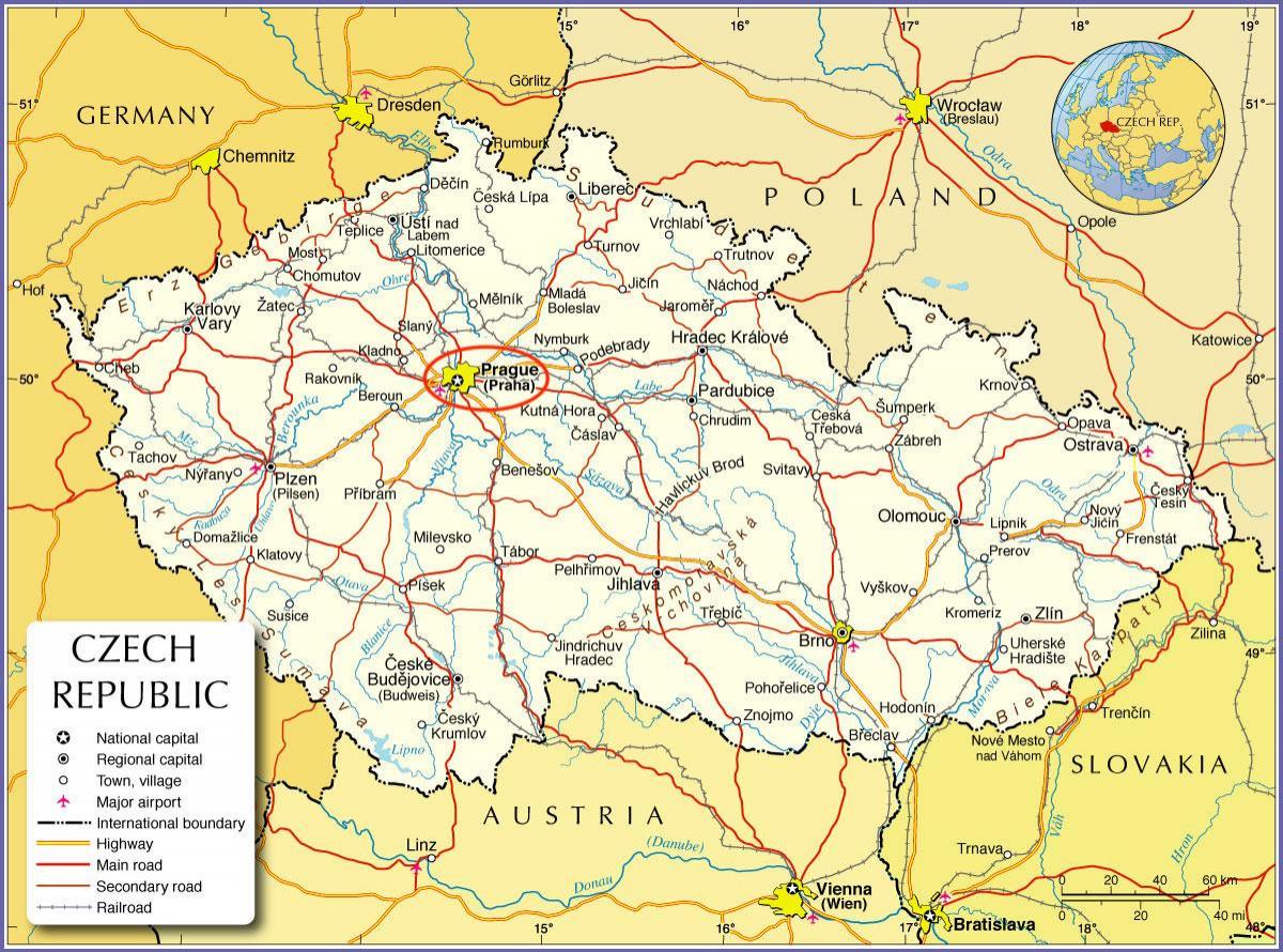 Praga en el mapa de Chequia