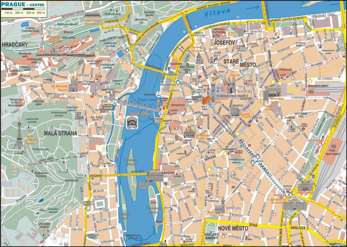 Mapa del centro de la ciudad de Praga